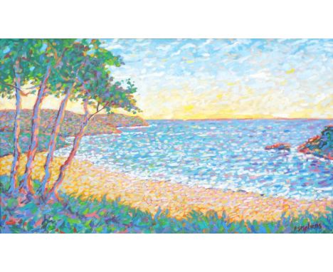 Paul Stephens (20th/21st century) - 'Sea Scene, Caswell Bay, Wales Early Morning Light', signed, also extensively inscribed v