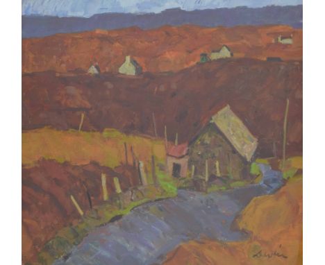 •George Devlin R.S.W, R.G.I, F.R.S.A (1937-2014) - 'Winter in Argyll', signed Devlin, also inscribed on an exhibition label v