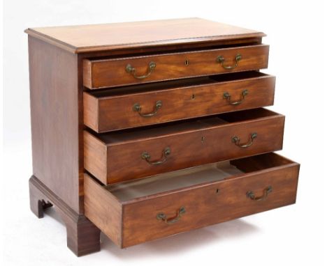 Small George III mahogany chest of drawers of good colour, with four graduated drawers upon bracket feet, 33.5" wide, 19" dee