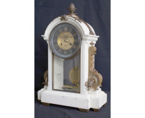 French painted slate two train mantel clock, signed Edward &amp; Sons, Paris, the movement numbered 1207, 21" high (pendulum 