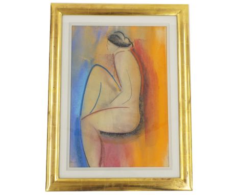 Mary Stork (British 1938-2007) - Female nude study, signed and dated 1996, charcoal and pastel, 19" x 13", within a gilded mo