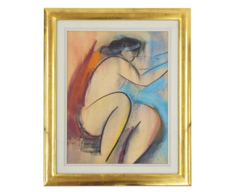 Mary Stork (British 1938-2007) - Female nude study, signed and dated 1997, charcoal and pastel, 18" x 13", within a gilded mo