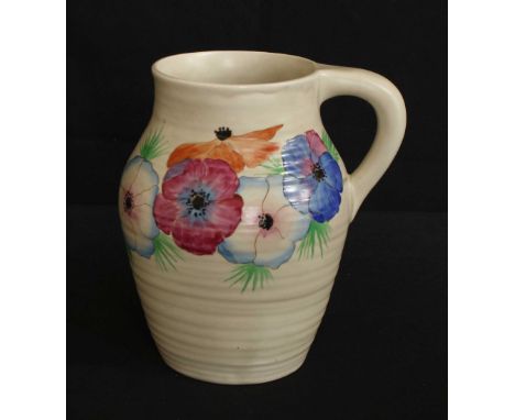 Clarice Cliff 'Anemone' pattern Lotus shape jug, 7.5" high