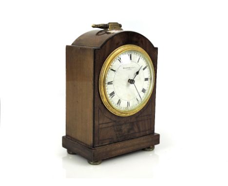 French mahogany cased mantel clock timepiece with platform escapement, the white painted dial bearing the name of a Scottish 