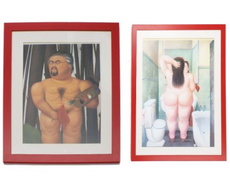 After Botero Fernando (Columbian born 1932) - 'Woman Looking Into Her Mirror' 1983, 25" x 30", framed; together with a 'self 
