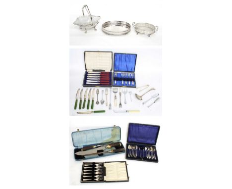 Assorted silver plated flatware including dessert forks, teaspoons/nips, carving set etc.