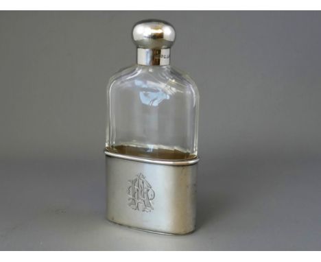 Victorian silver mounted and facet cut glass flask by Apsrey of London, 4.75" high, London 1897