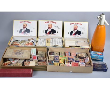 Three King Edward Cigar Boxes Containing Cigarette Cards, Cigar Cards etc Together with Vintage Matchboxes, Sparklet Siphon e