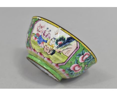 A Late 19th Century Chinese Canton Enamel Bowl Decorated in the Famille Rose Palette, Condition Issues 