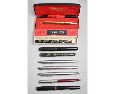 A Collection of Vintage Pens to include Conway Stewart, Mabie Tod, including Four with 14ct Gold Nibs, Also Parker Stainless 