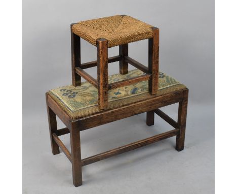 Two Vintage Stools, One Tapestry and Rush Seated Examples 