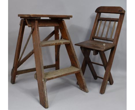 A Vintage Two Step Step Ladder and Folding Seat 