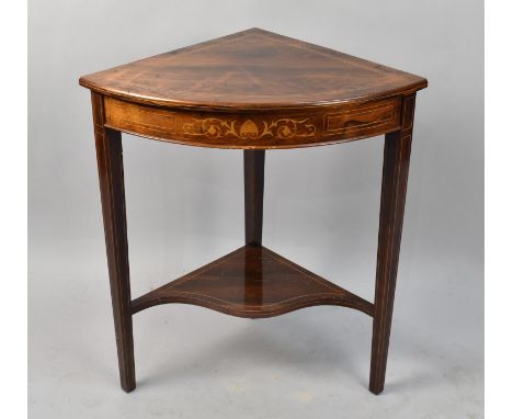 A 19th Century Rosewood Freestanding Demi Lune Corner Side Table with Stretcher Shelf, 62cm wide 