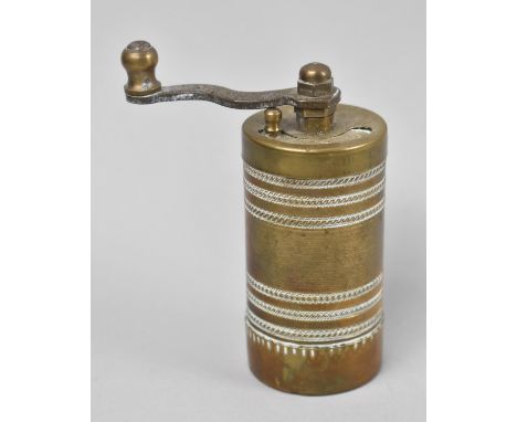 A Vintage Far Eastern Brass Spice Grinder of Cylindrical Form, 9cms High 
