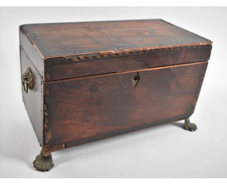 A Mid 19th century Mahogany Tea Caddy for Complete Restoration, Hinged Lid to Fitted Interior but Missing Two Tea Boxes, Lion