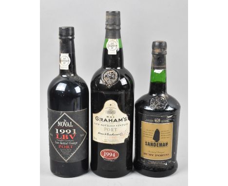 Three Bottles to Include 1994 Graham's Late Bottled Vintage, 1991 Noval Late Bottle Vintage and Sandeman Ruby 