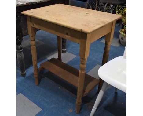 A Vintage Stripped Pine Rectangular Side Table with Stretcher Shelf and Turned Supports, 61cm wide 