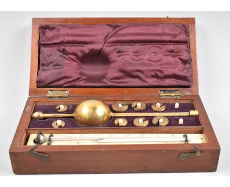 A Vintage Sikes's Hydrometer in Mahogany Case, Thermometer Broken, 20cm wide 