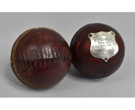 A Presentation Cricket Ball to R F Dawes Bedminster Cricket Club, Who Took 10 Wickets for 75 V Corsham II 1933 Together with 