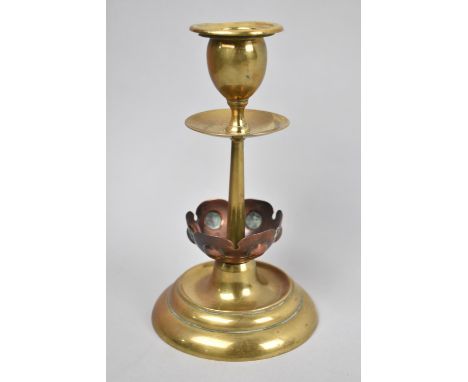 An Arts and Crafts Copper and Brass Candlestick, Probably Benson, 16cms High 