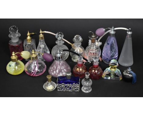 A Collection of Various Glass Dressing Table Bottles and Atomisers to comprise Examples by Caithness, Silver Mounted Scent Bo