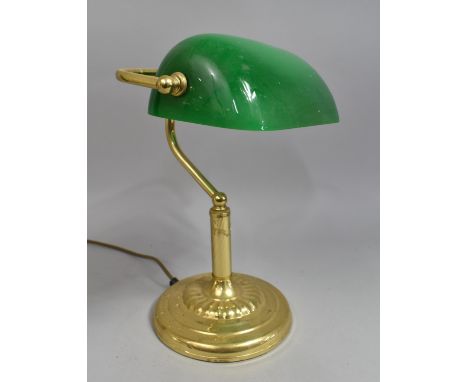 A Reproduction Brass and Green Glass Desktop Reading Lamp 