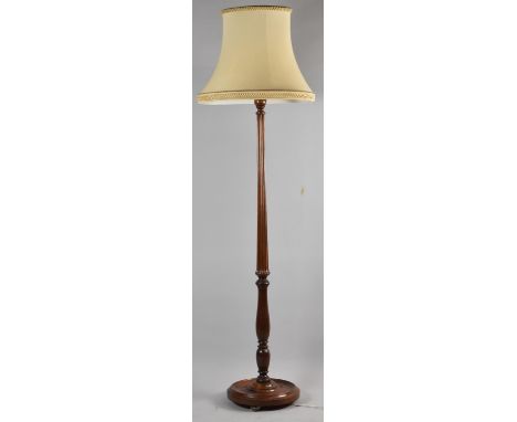 A Nice Quality Mid 20th Century Reeded Column Standard Lamp in Mahogany, No Shade, Circular Plinth Base 