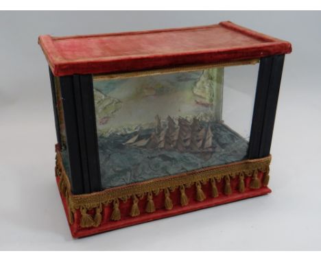 AN AUTOMATON OF A CLIPPER SHIP, the ship moving slowly to music in 'high seas' on the turn of a winder to the left of the bas