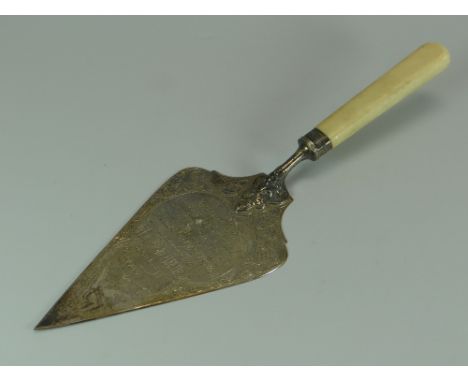 A SILVER & IVORY PRESENTATION TROWEL for the 'Illingworth Ward Liberal Club' July 3rd 1909, Sheffield 1908