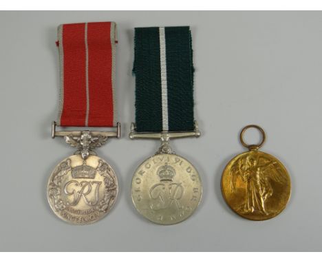 A GEORGE V ARMY MEDAL FOR MERITORIOUS SERVICE, not named; together with a 1914-19 medal to 600D A C J STEERS DH RNR etc