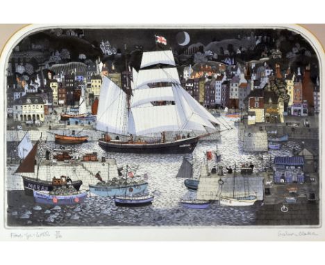 GRAHAM CLARKE limited edition (78/300) print - a French port scene with sailing boats and other vessels entitled 'Fair-ye-wel
