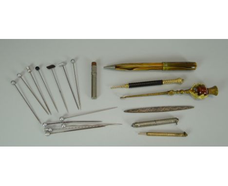 A PARCEL OF PENS & PENCILS etc including a vintage fountain pen/pencil duo, a part yellow metal (believed gold) Edward Todd p