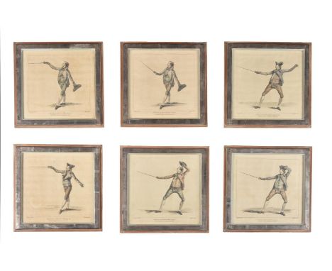 A collection of forty five hand tinted bookplate prints, after the designs by James Gwim (1700-1769), for the renowned fencin