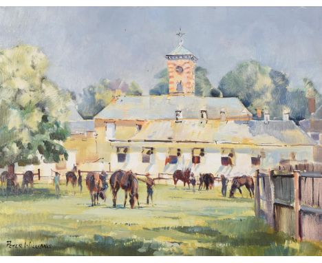 Peter Williams (American 1934-2018)Highfield Stables at Bedford House Stables, NewmarketOil on canvasSigned (lower left)35.5 