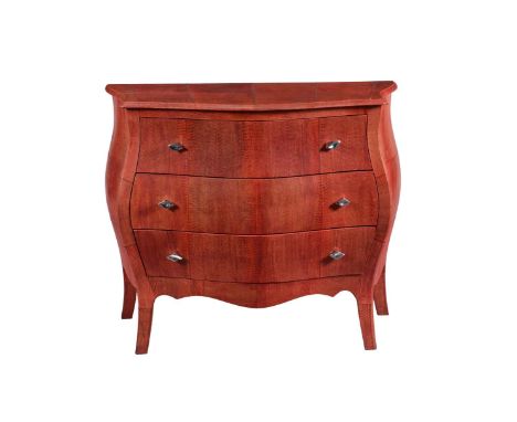 A red simulated shagreen commode, in Louis XV style, 20th century, 88cm high, 104cm wide, 50cm deep
