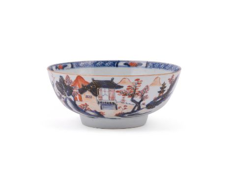 A Chinese Imari bowl, Kangxi, painted with pagodas and figures in a landscape, 20cm diameterCondition Report: in good conditi