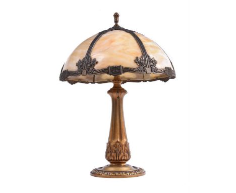 A metal and alabaster type glass ceiling light, early 20th century, approximately 23cm highCondition Report: Marks, knocks, s