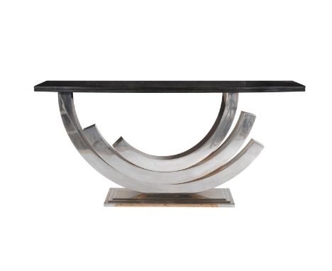 A chrome and black slate console table, 20th century, by Villiers, 92cm high, 200cm wide, 45cm deepCondition Report: Marks, k