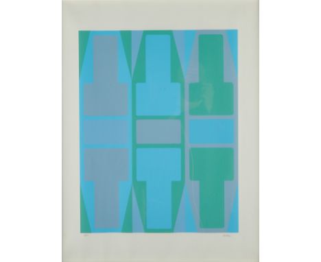 Arthur Boden (American, 1927-2019). "Untitled (blue)" silkscreen on paper from the artist's T-series (1970). Pencil signed al