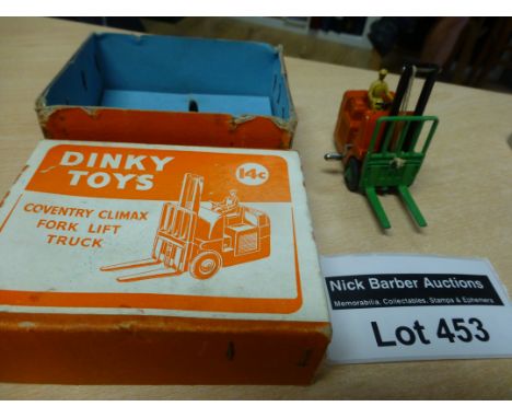 Die-cast : Dinky toys 14C Coventry Climax Fork Lift Truck, boxed, playworn, but good/vgc.