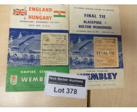 Football : England v Hungary @ Wembley 25.5.1953 prog/ticket, plus FA Cup Final 1953 Blackpool v Bolton 2.5.1953 prog/ticket,