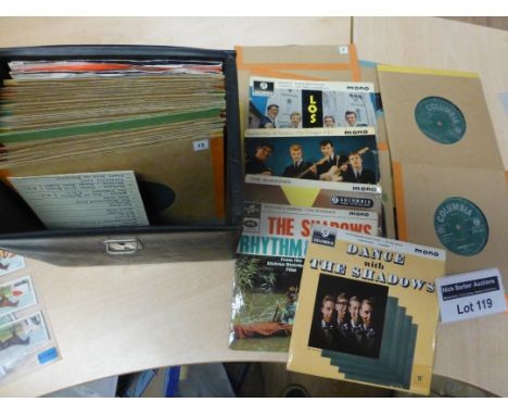 Records : Nice case of Shadows 7" singles, incl first 7" DB4387 plus five EP's.  Total of 48 in case, gc/vgc.