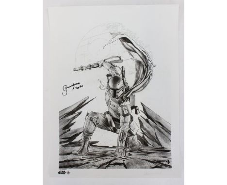 Star Wars: A limited edition Star Wars, Boba Fett sketch print, signed by Jeremy Bulloch as well as the original artist. No. 