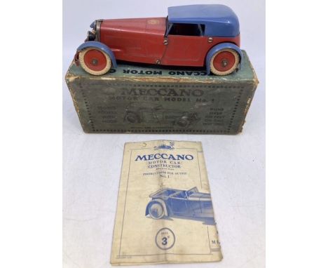 Meccano: A boxed Meccano 1930s Sports Tourer Motor Car Model&nbsp;Number 1, Complete in Original Box with&nbsp;instructions. 