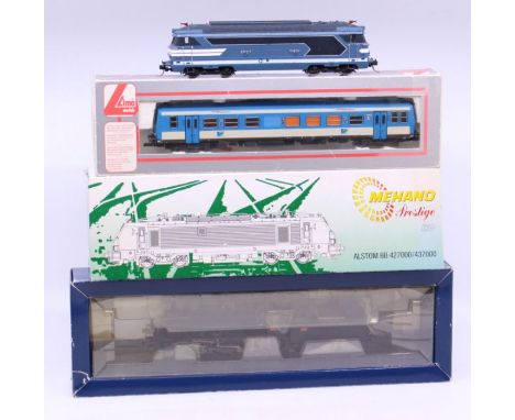 Model Railway: A collection of three boxed HO Scale locomotives to comprise: Liliput L101462, Mehano HO Alstom BB; Lima 20839