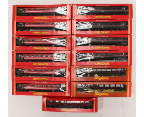 Hornby: A collection of assorted Hornby OO Gauge boxed coaches to comprise: Virgin Open 2nd, R4081; Virgin Open 1st R4080; Vi