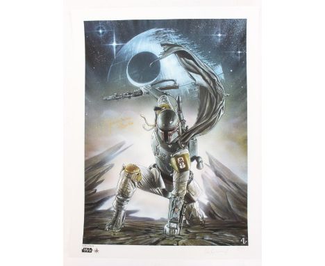 Star Wars: A limited edition Star Wars, Boba Fett print, signed by Jeremy Bulloch as well as the original artist. No. 2/300, 