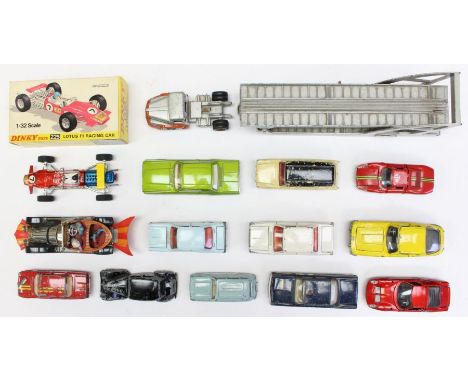 Dinky: A collection of assorted unboxed Dinky playworn vehicles, together with a boxed Dinky Lotus F1 Racing Car, 225; and an