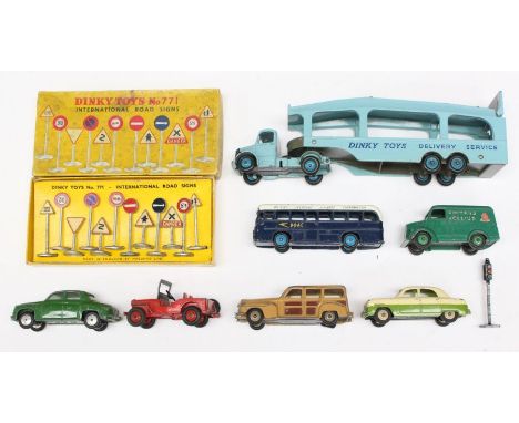 Dinky: A collection of assorted playworn Dinky Toys vehicles to include: Ford Zephyr, Trojan Chivers Jellies, Plymouth Estate