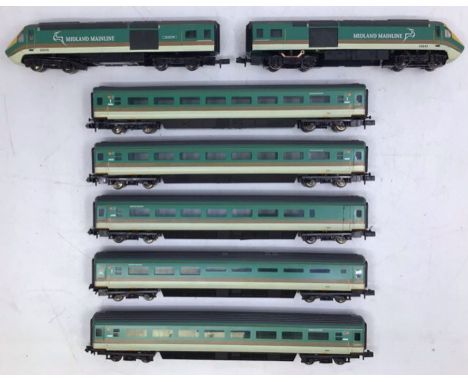 Railway: Graham Farish N gauge Midland Mainline locomotives with five coaches, three EWS 0-6-0 diesel shunters, one EWS 31466